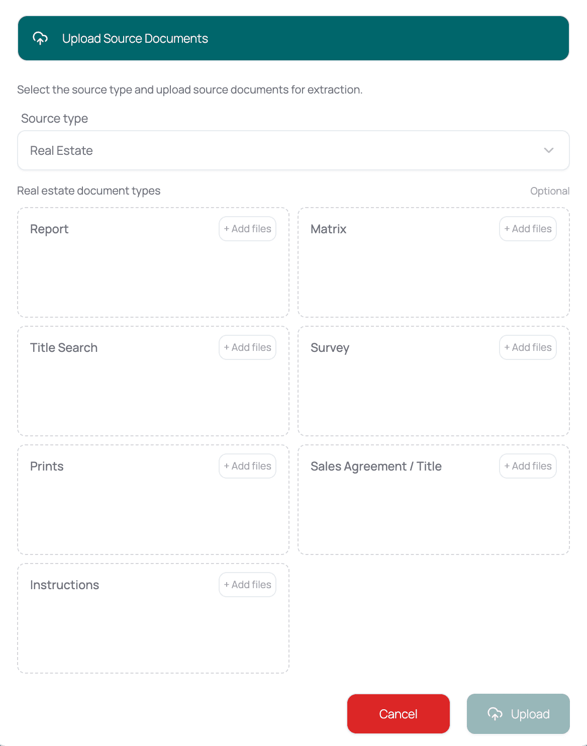 Typed source uploads — dialog