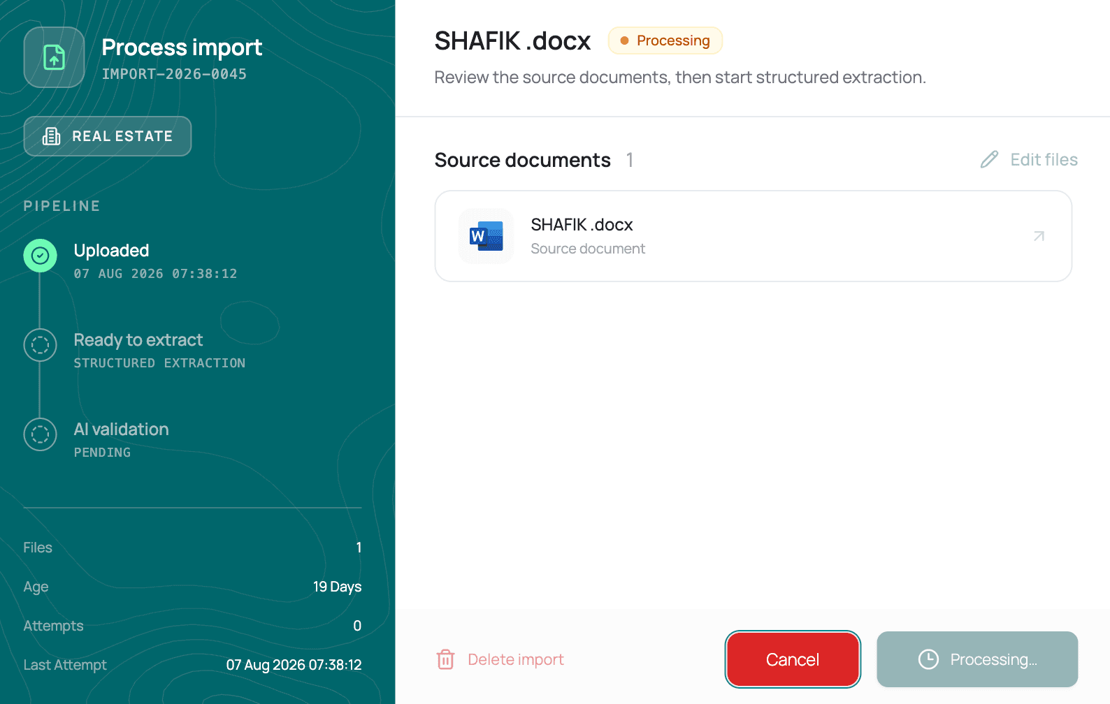 Import pipeline — dialog