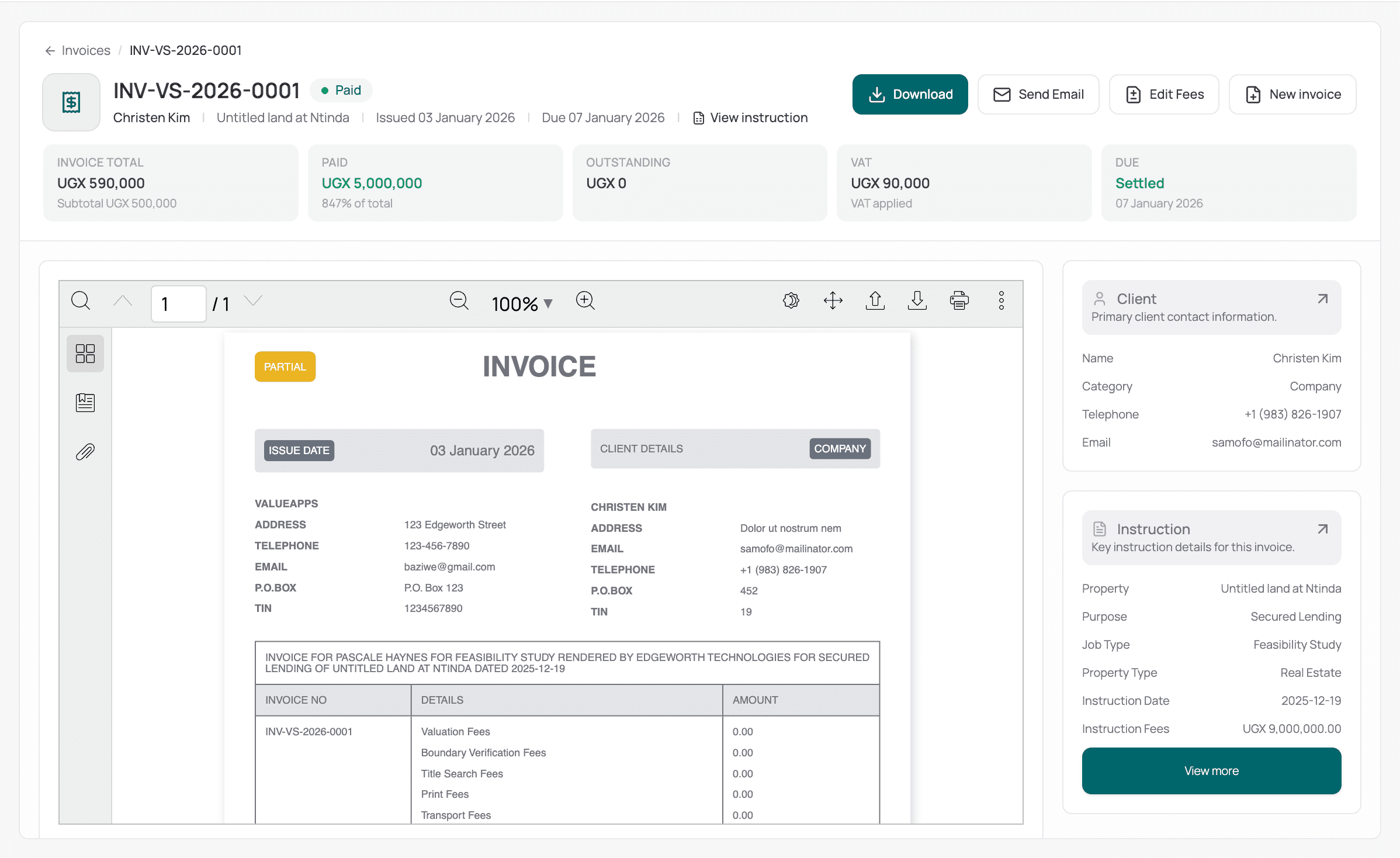 Branded invoice documents — screenshot