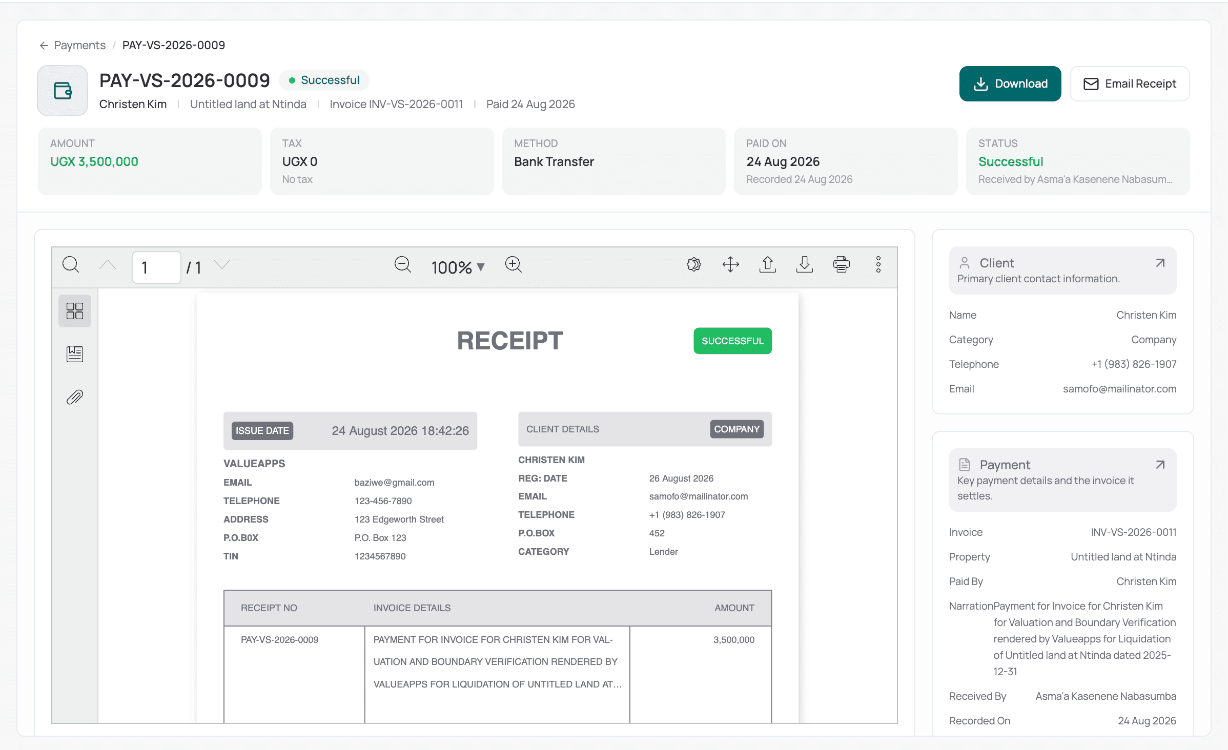 Receipts & audit trail — screenshot