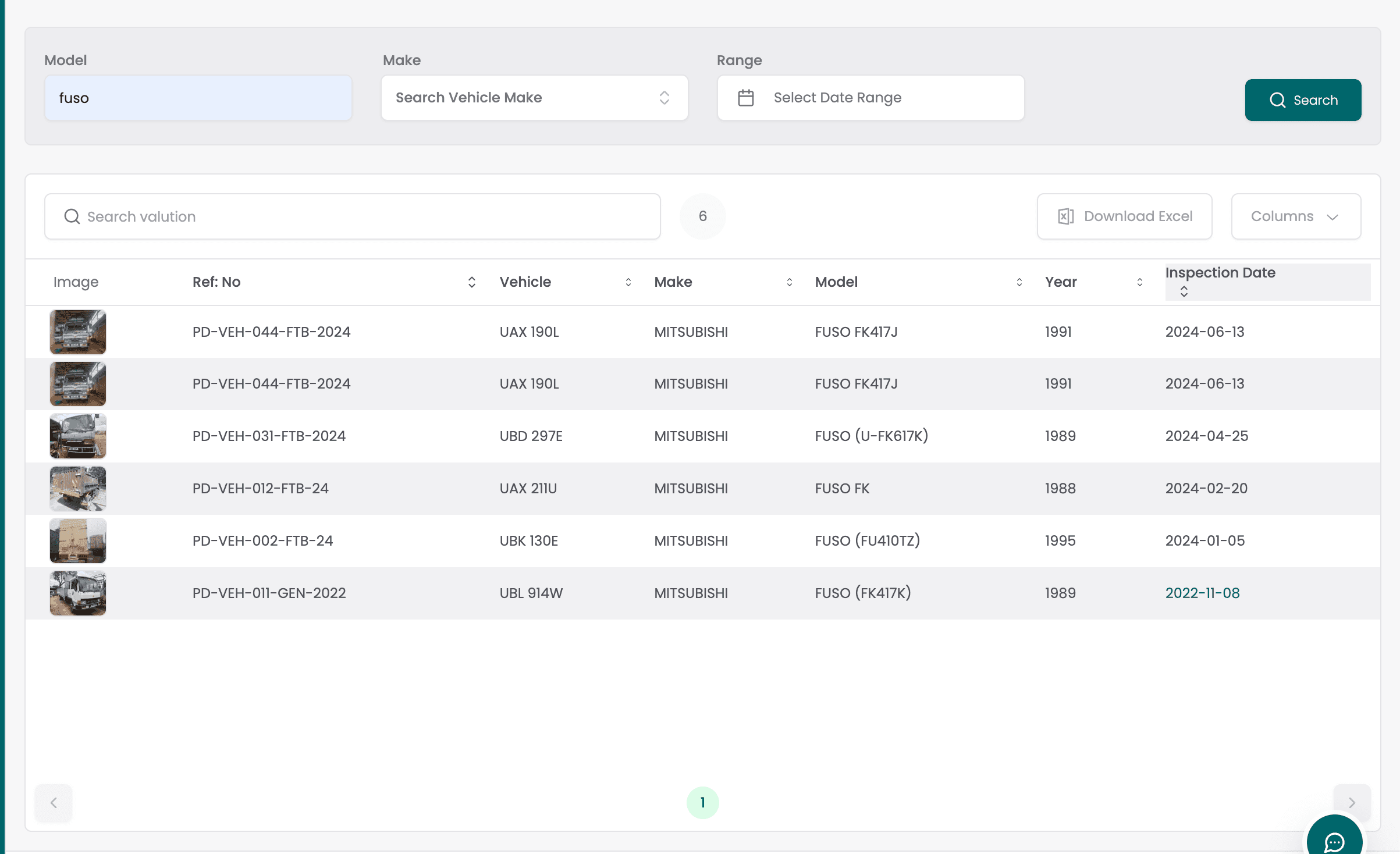 Vehicle comparables — screenshot