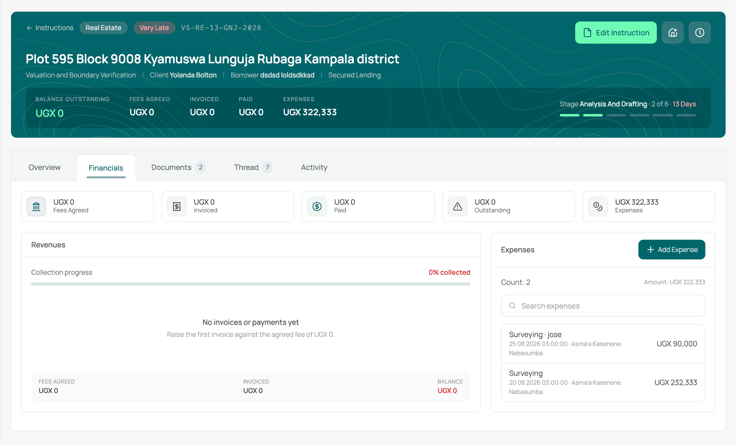 Job financials — screenshot