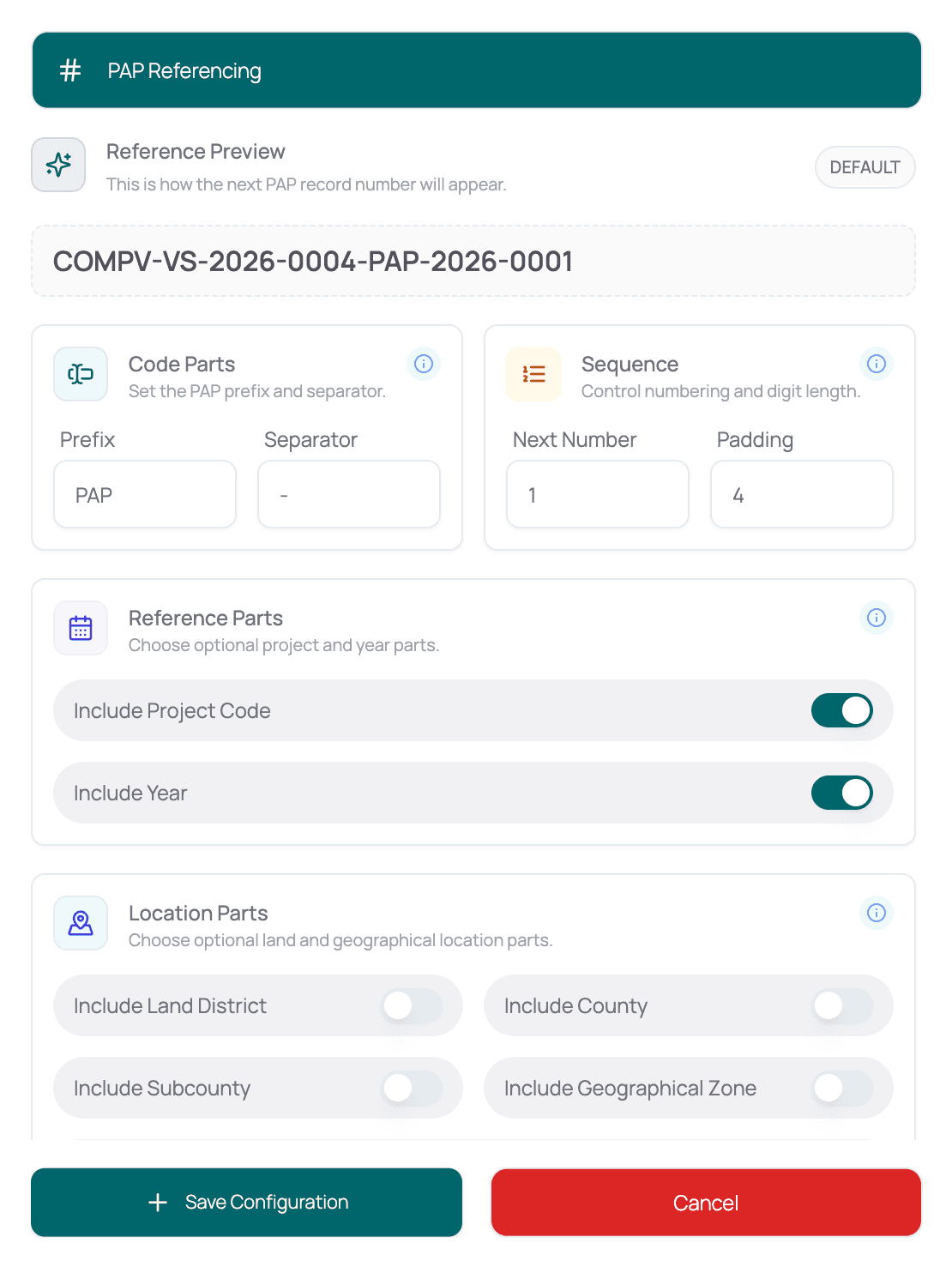PAP reference numbering — dialog