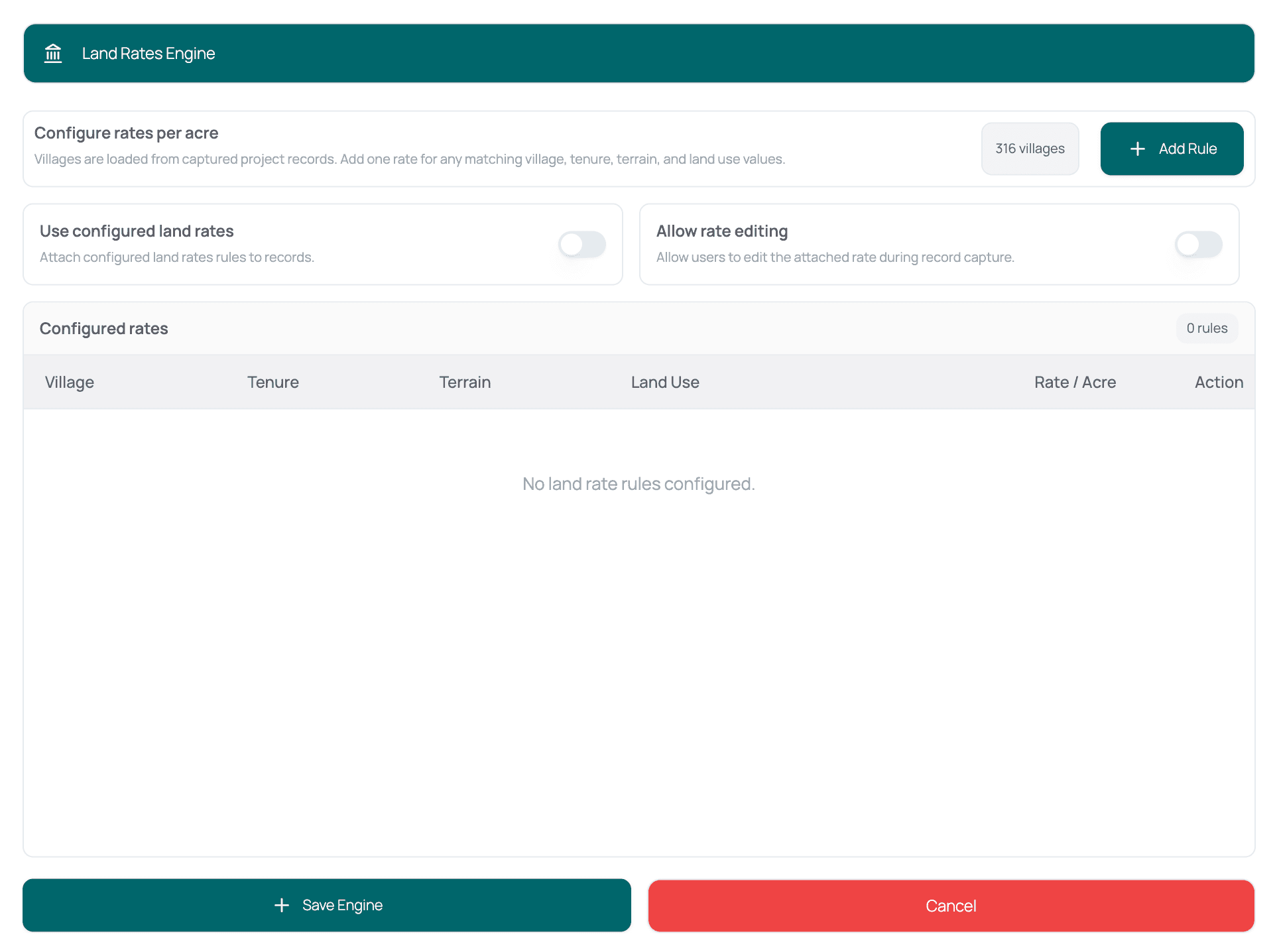 Land rates engine — dialog