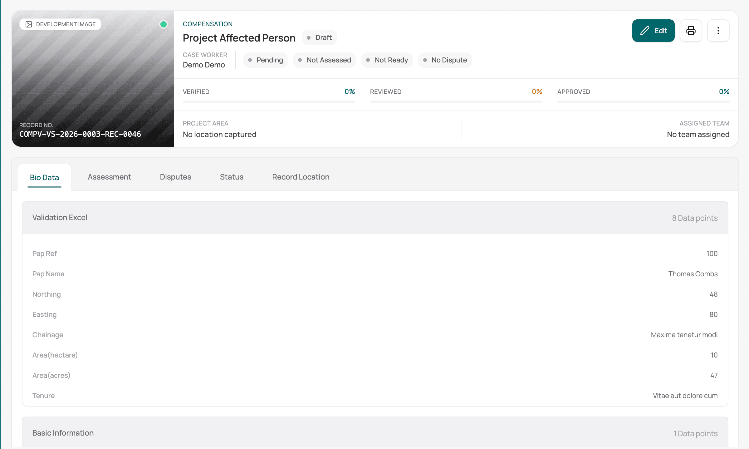 Affected-person record — screenshot
