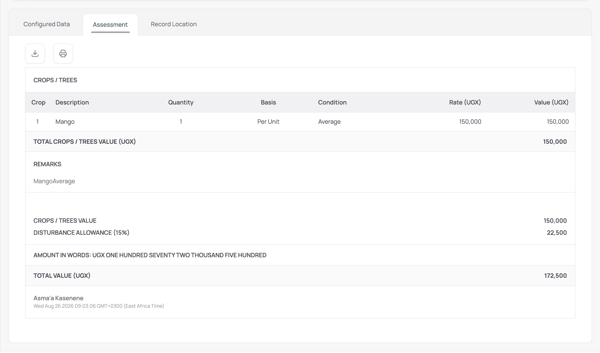 Automated assessment — screenshot