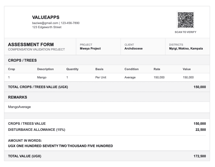 Verifiable assessment sheets — document
