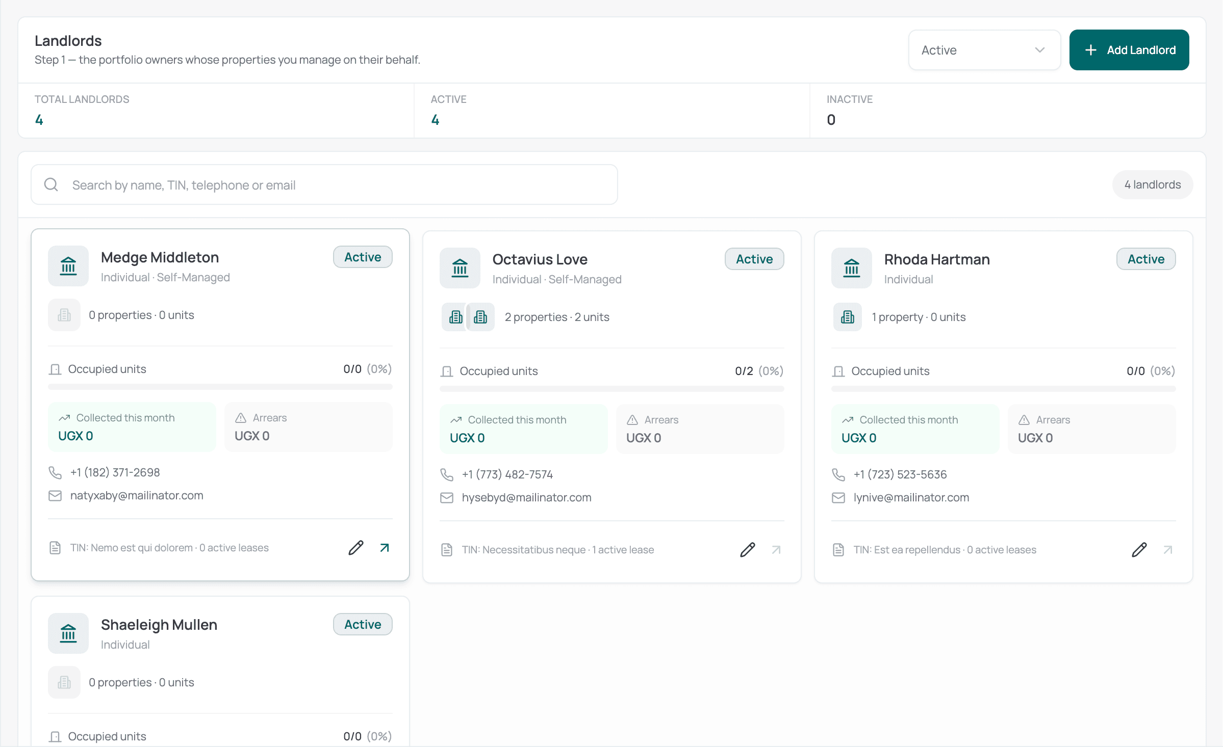 Landlord register — screenshot