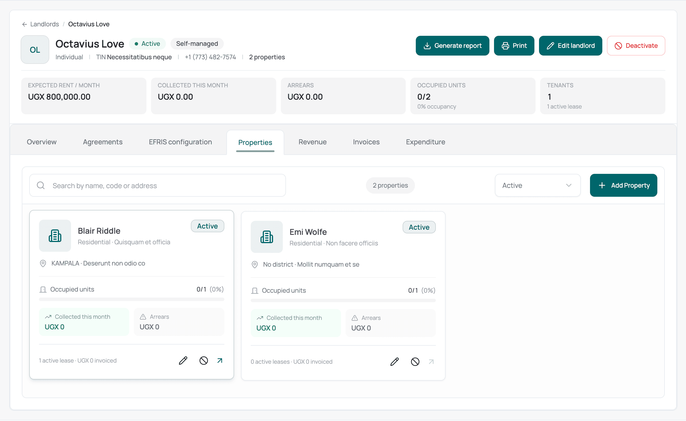 Properties per landlord — screenshot
