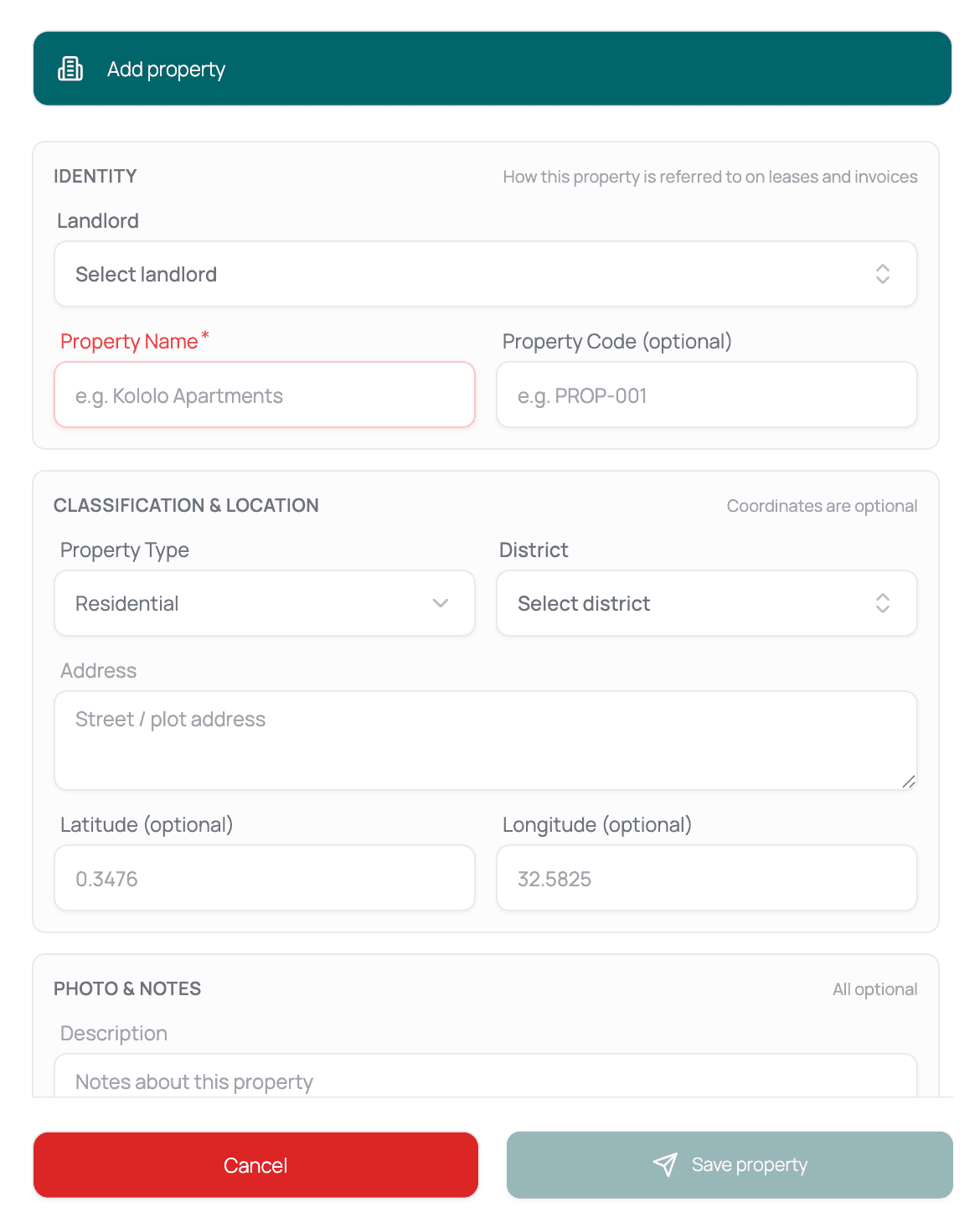Fast property onboarding — dialog