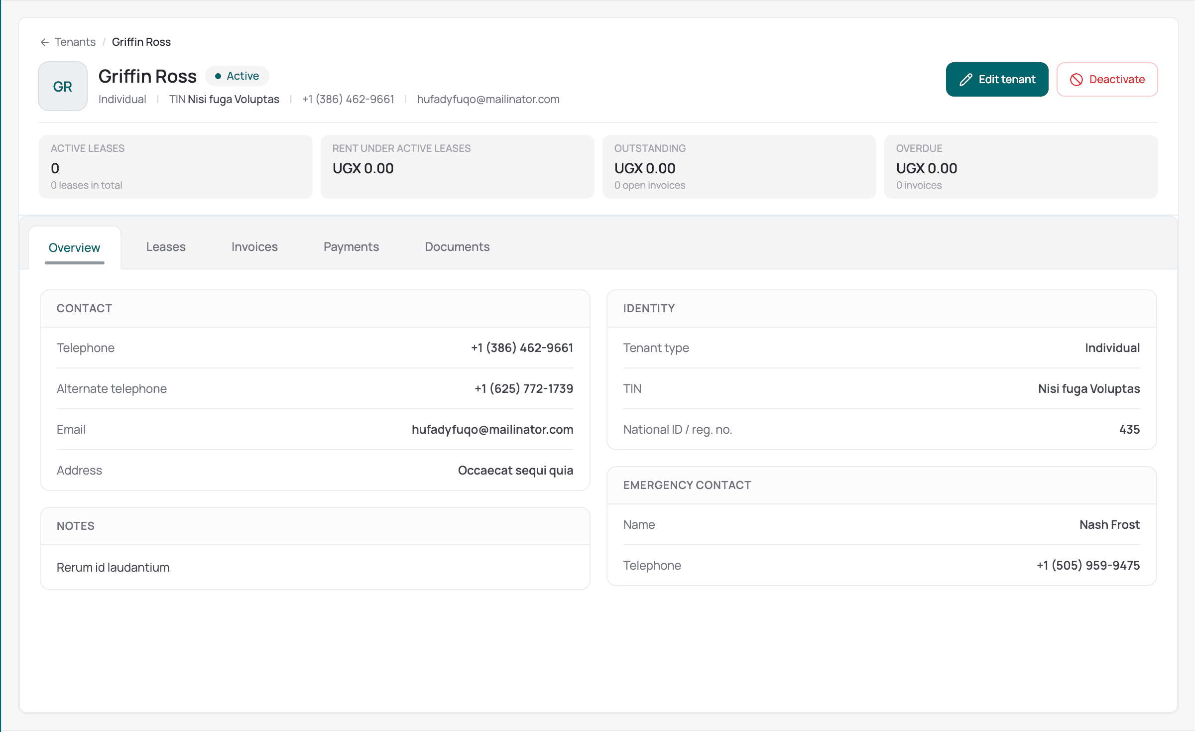 Tenant workspace — screenshot